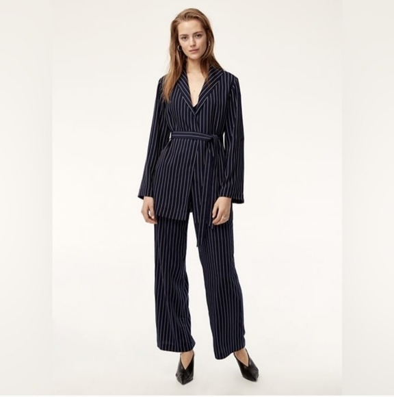 Aritzia Babaton Kahlo Mid Length Blazer Robe Blue Stripe Crepe Fabric Medium - Picture 17 of 17